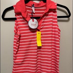 NWT Love Point Sz Small sleeveless polo style pink/white striped top.